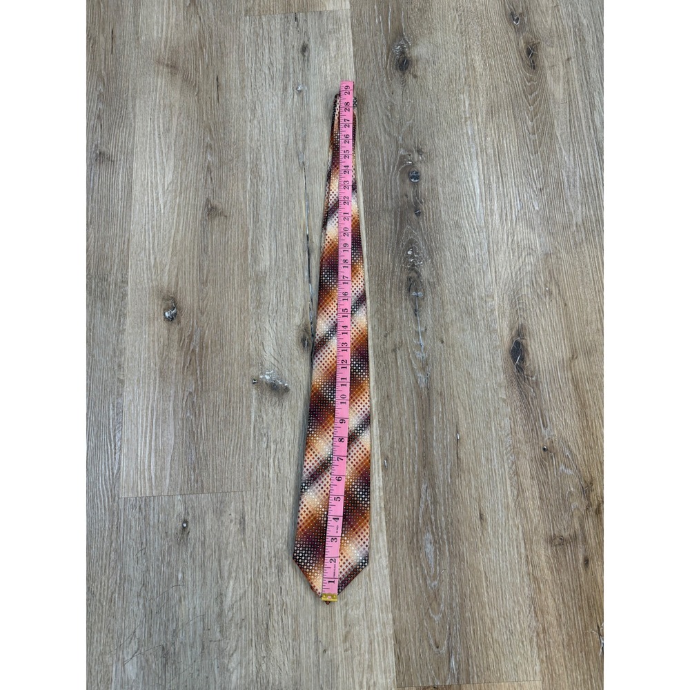 Kenneth Cole New York Mens Silk Tie Brown Orange Geometric Grid Handmade Necktie - Picture 3 of 4
